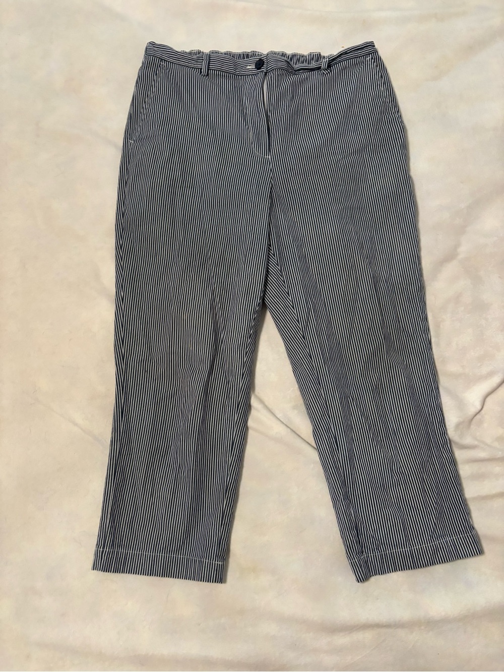 Lands' End Women's Black & White Pinstripe Cropped Pants